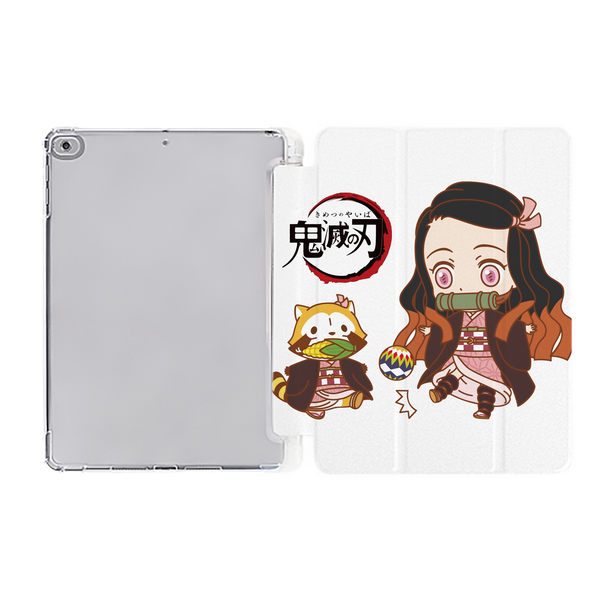 （画像用） 鬼滅の刃（きめつのやいば）竈門 禰󠄀豆子／かまど ねずこ Kamado Nezuko IPad ケース ペン収納付き 三つ折りスタンド PUレザー×シリコン 対応機種9.5/10.5/10.9インチ